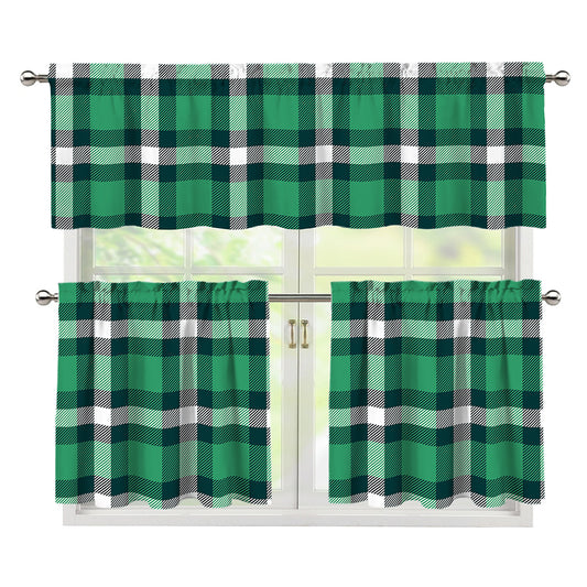Irish St. Patrick's Day Plaid Print 3 Piece Kitchen Curtains