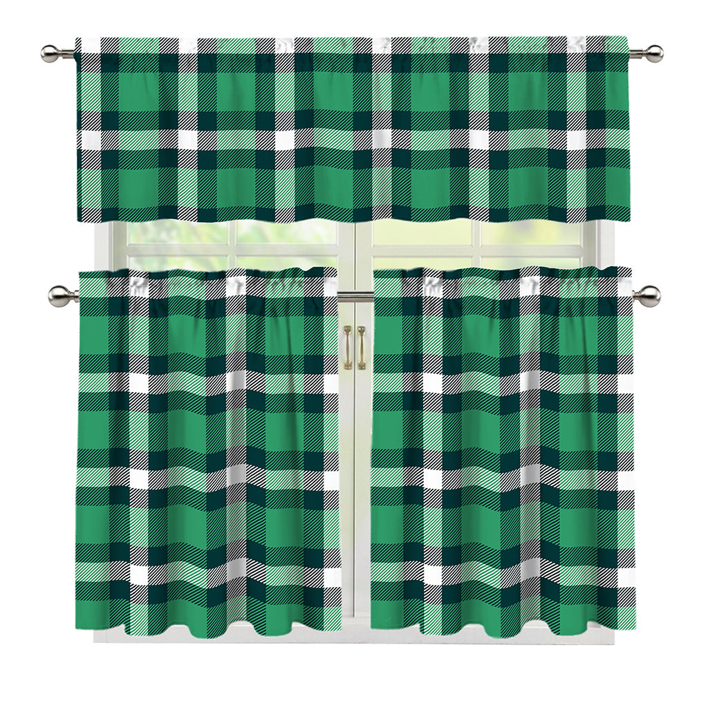 Irish St. Patrick's Day Plaid Print 3 Piece Kitchen Curtains