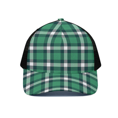 Irish St. Patrick's Day Plaid Print Black Mesh Trucker Cap