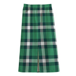 Irish St. Patrick's Day Plaid Print Cotton Front Slit Maxi Skirt