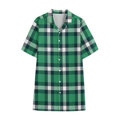 Irish St. Patrick's Day Plaid Print Cotton Hawaiian Shirt