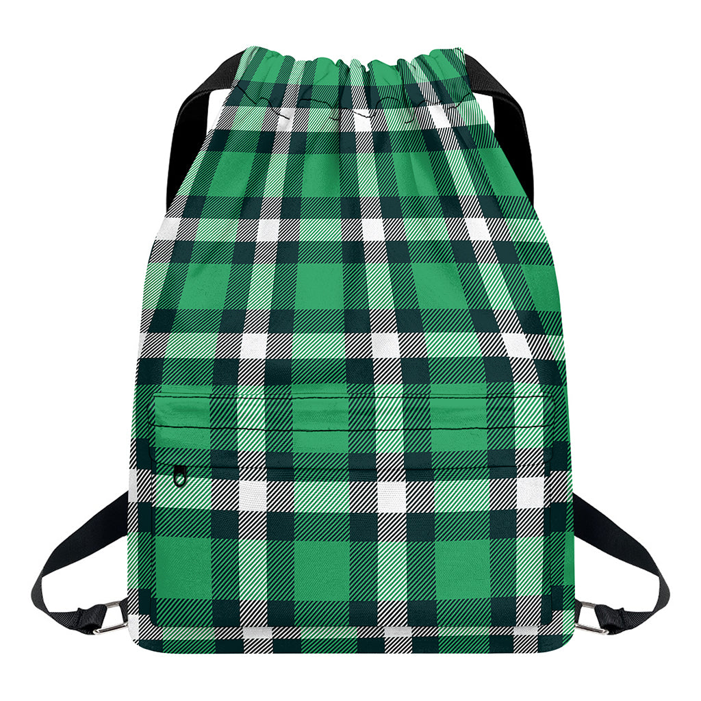 Irish St. Patrick's Day Plaid Print Drawstring Backpack