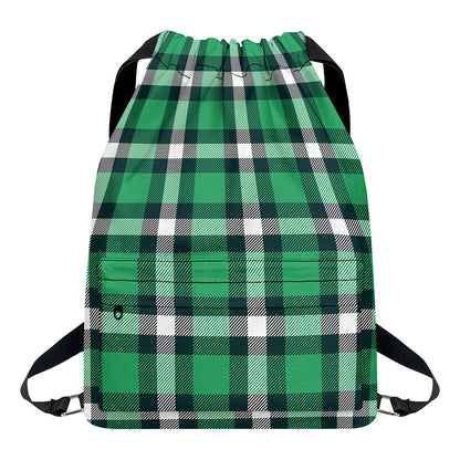 Irish St. Patrick's Day Plaid Print Drawstring Backpack