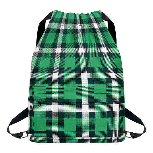 Irish St. Patrick's Day Plaid Print Drawstring Backpack