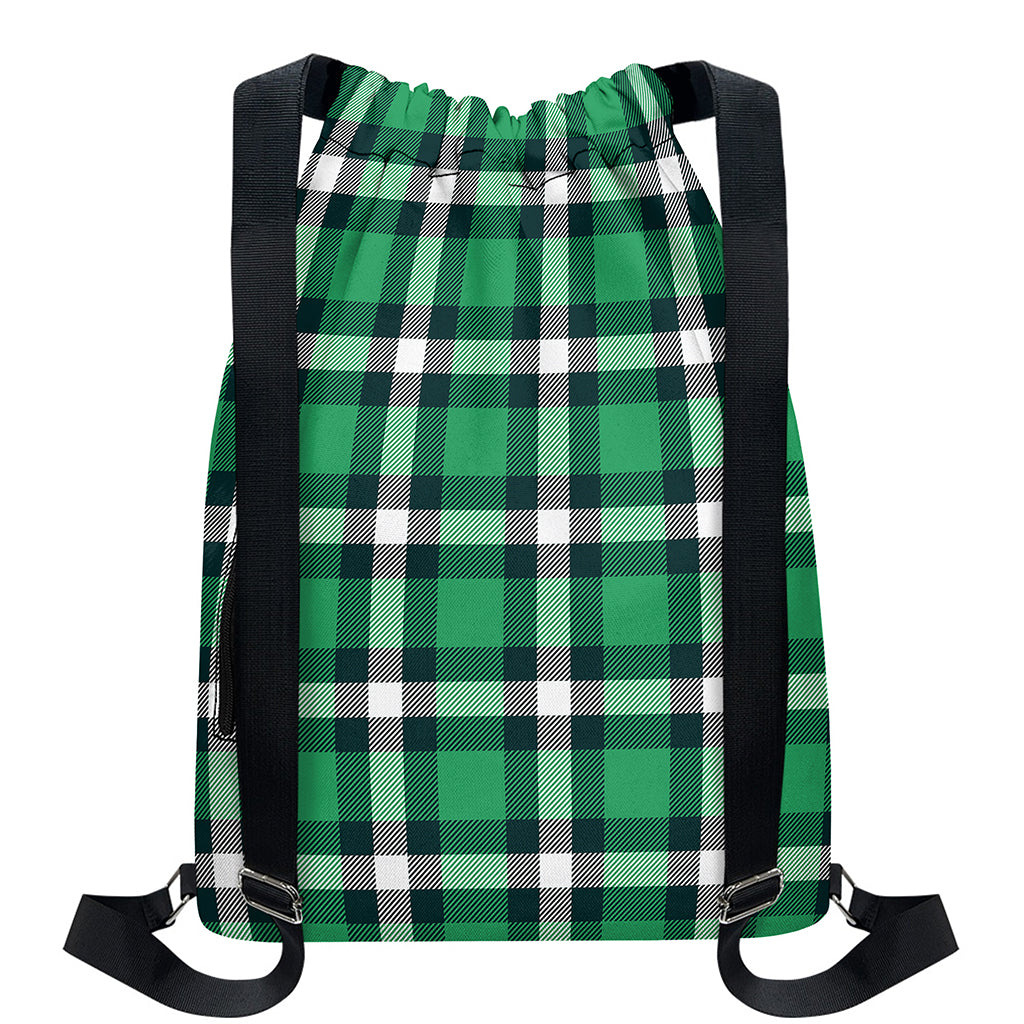 Irish St. Patrick's Day Plaid Print Drawstring Backpack