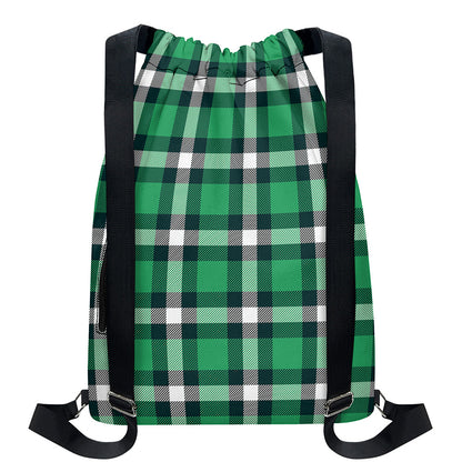 Irish St. Patrick's Day Plaid Print Drawstring Backpack