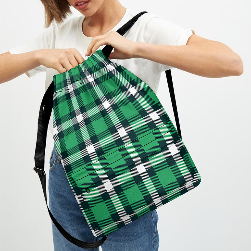 Irish St. Patrick's Day Plaid Print Drawstring Backpack
