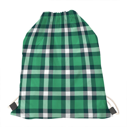 Irish St. Patrick's Day Plaid Print Drawstring Bag