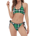 Irish St. Patrick's Day Plaid Print Halter Scoop Tie Side Bikini
