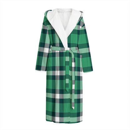Irish St. Patrick's Day Plaid Print Hooded Bathrobe