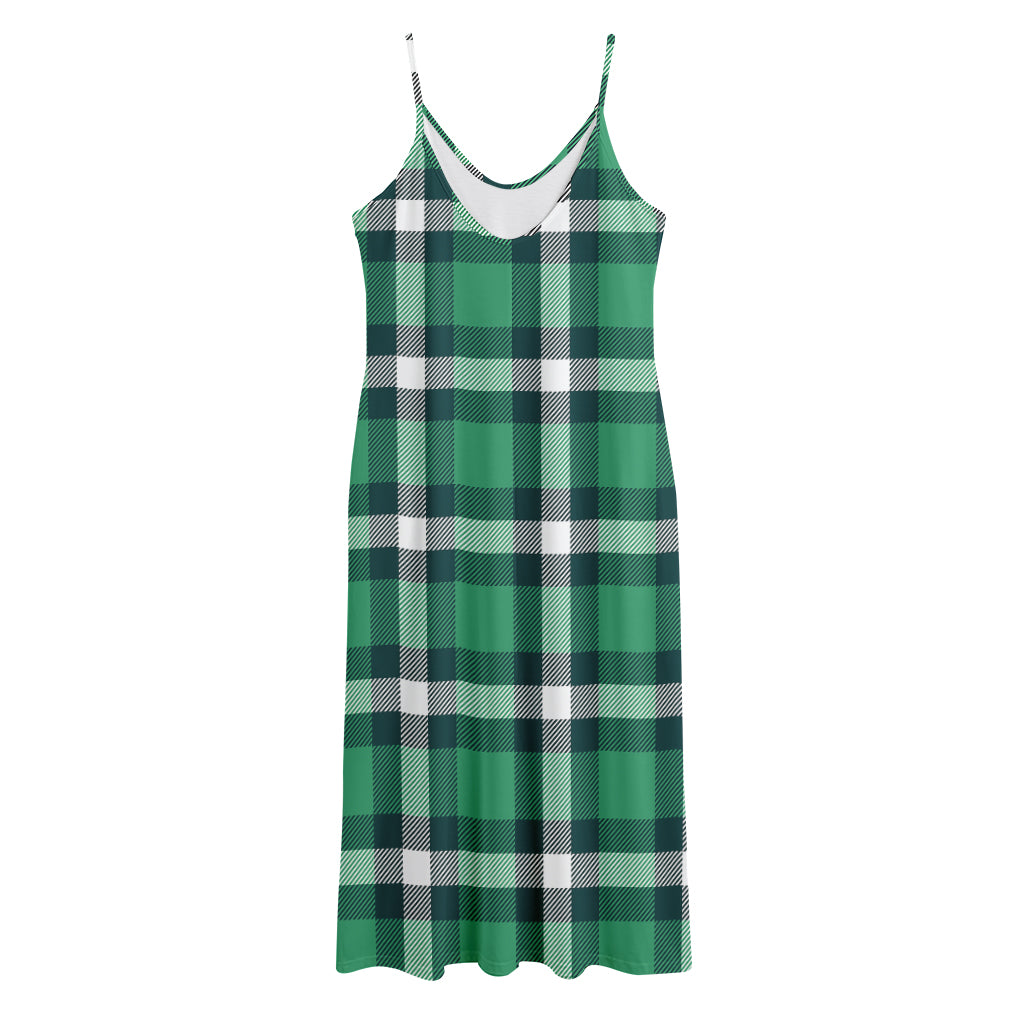 Irish St. Patrick's Day Plaid Print Jersey Midi Cami Dress