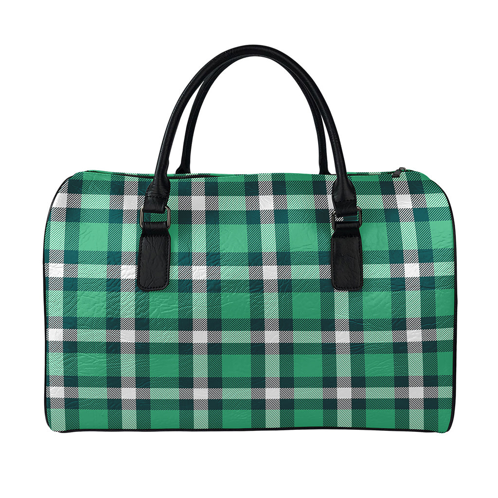 Irish St. Patrick's Day Plaid Print Leather Duffle Bag