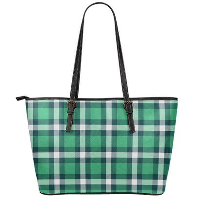 Irish St. Patrick's Day Plaid Print Leather Tote Bag