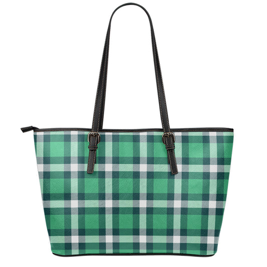Irish St. Patrick's Day Plaid Print Leather Tote Bag