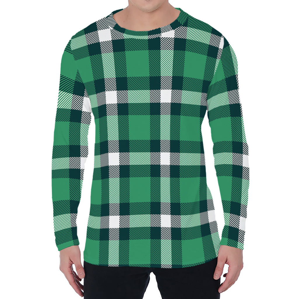 Irish St. Patrick's Day Plaid Print Men's Long Sleeve T-Shirt