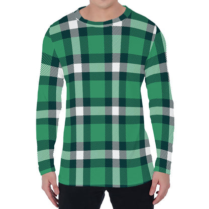 Irish St. Patrick's Day Plaid Print Men's Long Sleeve T-Shirt