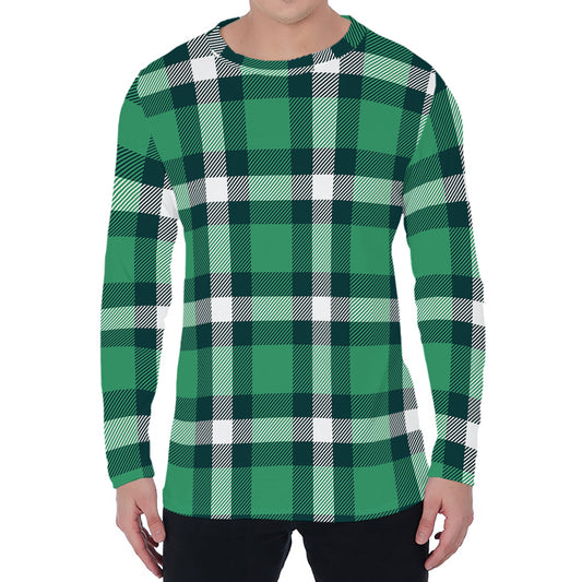 Irish St. Patrick's Day Plaid Print Men's Long Sleeve T-Shirt