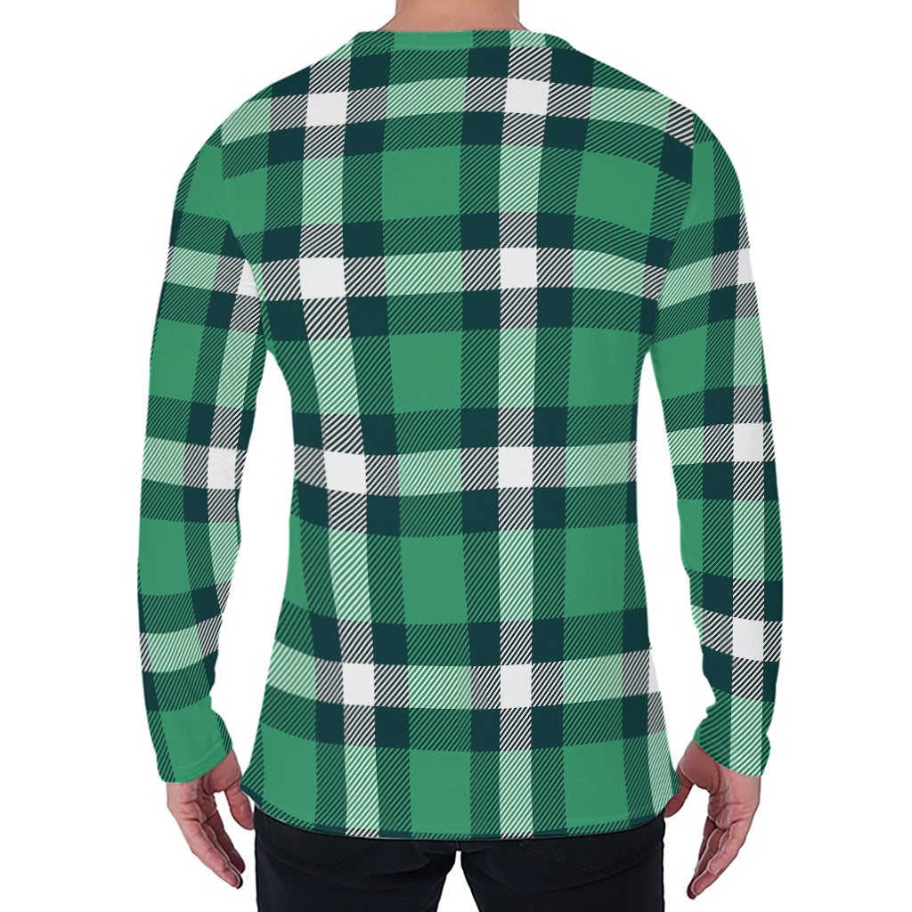 Irish St. Patrick's Day Plaid Print Men's Long Sleeve T-Shirt