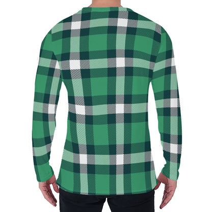 Irish St. Patrick's Day Plaid Print Men's Long Sleeve T-Shirt