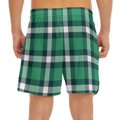 Irish St. Patrick's Day Plaid Print Men's Split Running Shorts