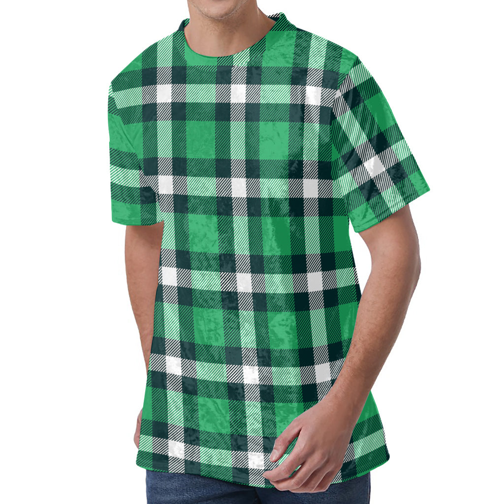 Irish St. Patrick's Day Plaid Print Men's Velvet T-Shirt