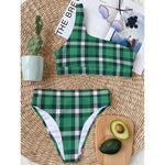 Irish St. Patrick's Day Plaid Print One Shoulder Bikini Top