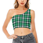 Irish St. Patrick's Day Plaid Print One Shoulder Crop Top