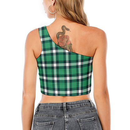 Irish St. Patrick's Day Plaid Print One Shoulder Crop Top