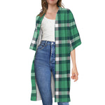 Irish St. Patrick's Day Plaid Print Open Front Beach Cover Up