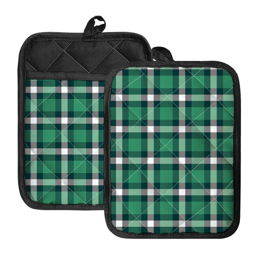 Irish St. Patrick's Day Plaid Print Pot Holders With Pocket