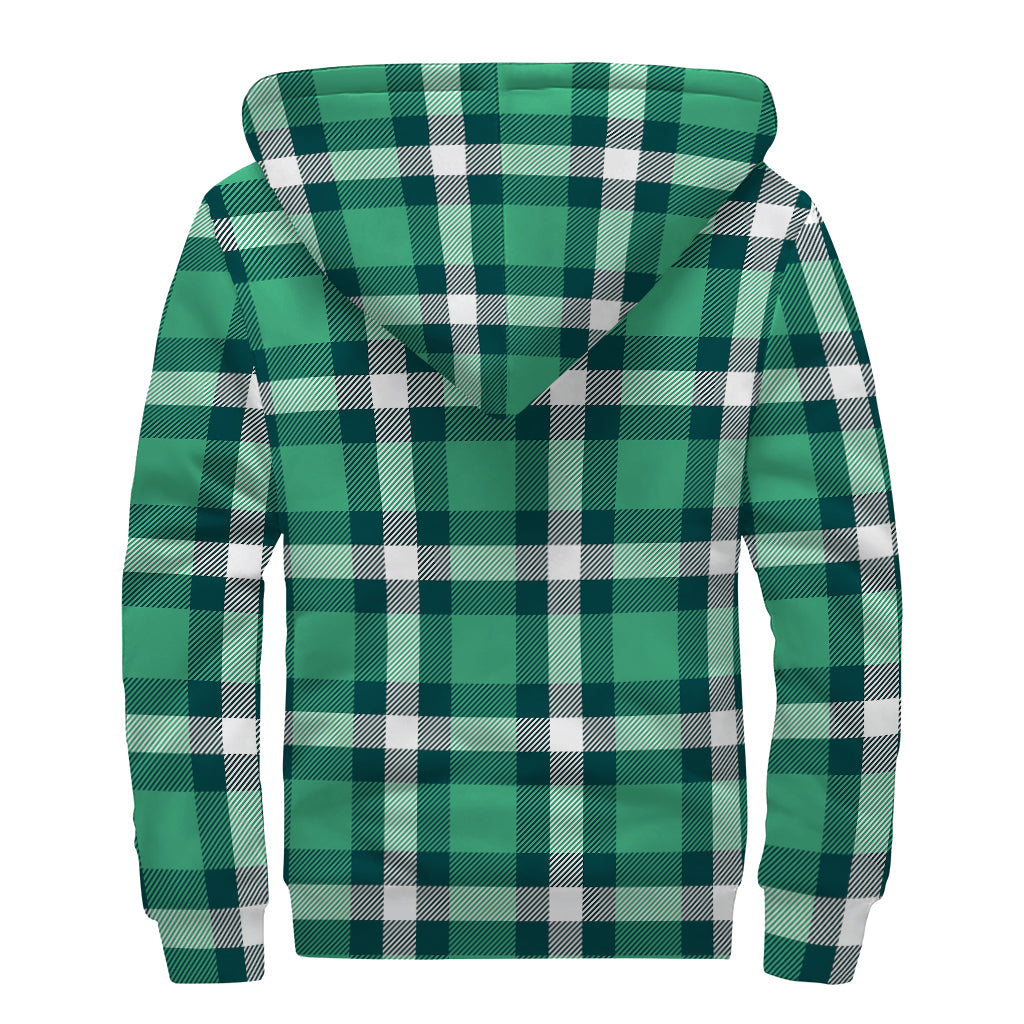 Irish St. Patrick's Day Plaid Print Sherpa Lined Zip Up Hoodie