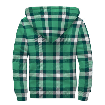 Irish St. Patrick's Day Plaid Print Sherpa Lined Zip Up Hoodie