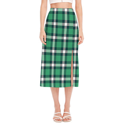 Irish St. Patrick's Day Plaid Print Side Slit Midi Skirt
