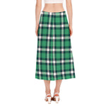 Irish St. Patrick's Day Plaid Print Side Slit Midi Skirt