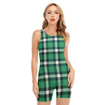 Irish St. Patrick's Day Plaid Print Sleeveless One Piece Swimsuit