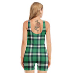 Irish St. Patrick's Day Plaid Print Sleeveless One Piece Swimsuit