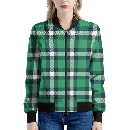 Irish St. Patrick's Day Plaid Print Women's Bomber Jacket