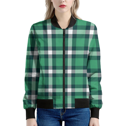 Irish St. Patrick's Day Plaid Print Women's Bomber Jacket