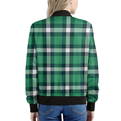 Irish St. Patrick's Day Plaid Print Women's Bomber Jacket