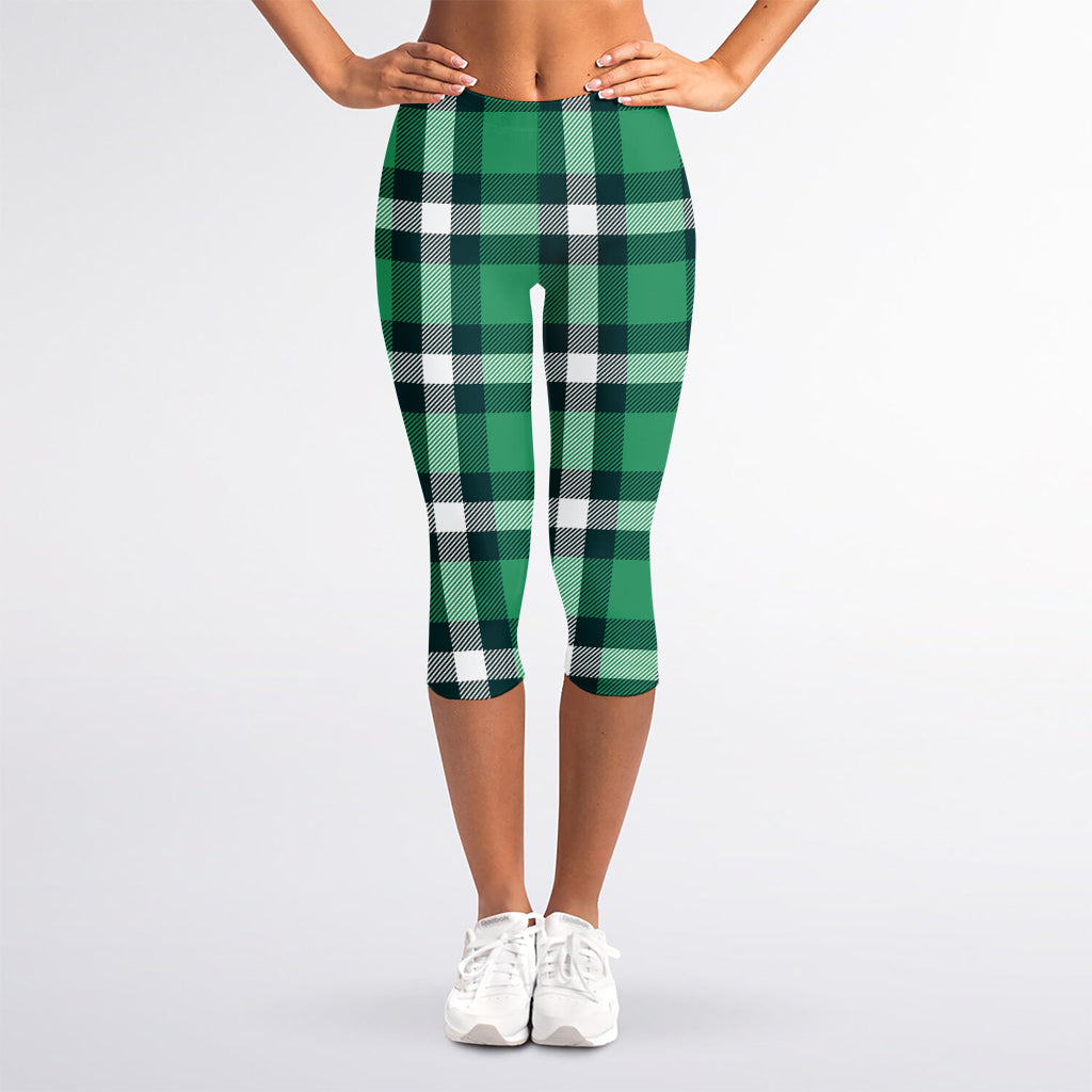 Irish St. Patrick's Day Plaid Print Women's Capri Leggings