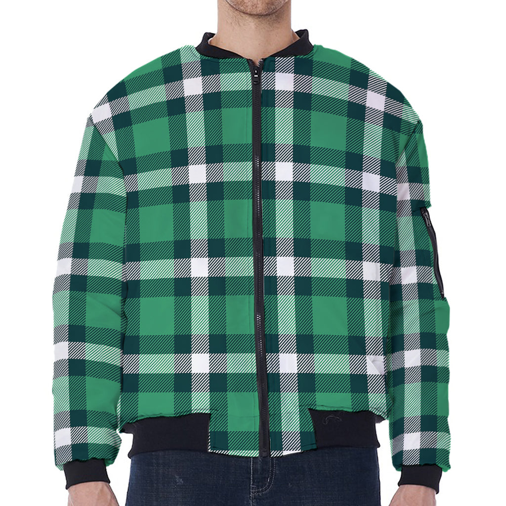 Irish St. Patrick's Day Plaid Print Zip Sleeve Bomber Jacket