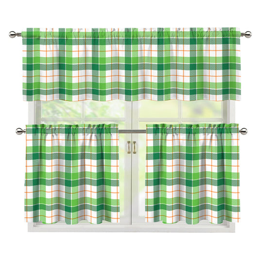 Irish St. Patrick's Day Tartan Print 3 Piece Kitchen Curtains