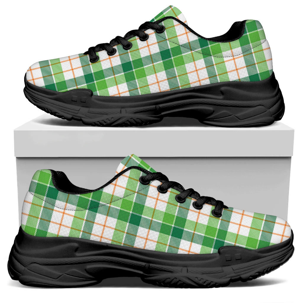 Irish St. Patrick's Day Tartan Print Black Chunky Shoes