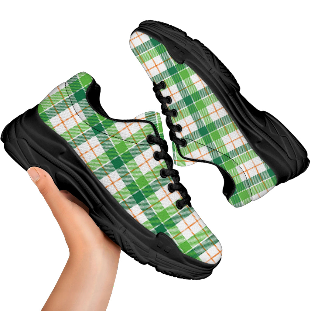 Irish St. Patrick's Day Tartan Print Black Chunky Shoes