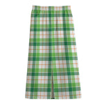Irish St. Patrick's Day Tartan Print Cotton Front Slit Maxi Skirt