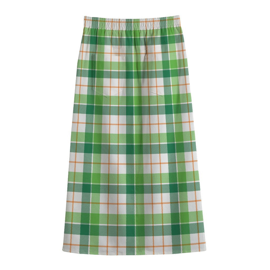 Irish St. Patrick's Day Tartan Print Cotton Front Slit Maxi Skirt
