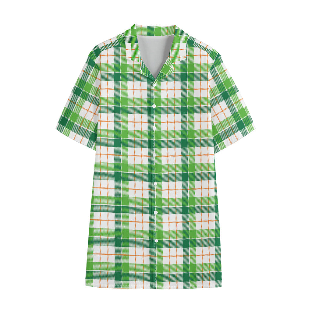 Irish St. Patrick's Day Tartan Print Cotton Hawaiian Shirt