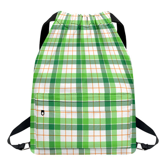 Irish St. Patrick's Day Tartan Print Drawstring Backpack