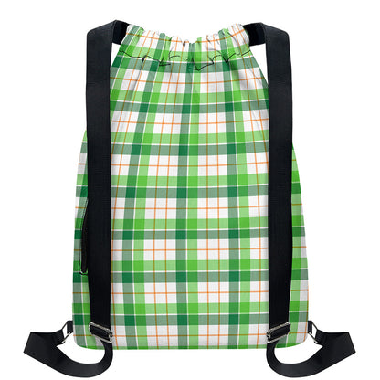 Irish St. Patrick's Day Tartan Print Drawstring Backpack
