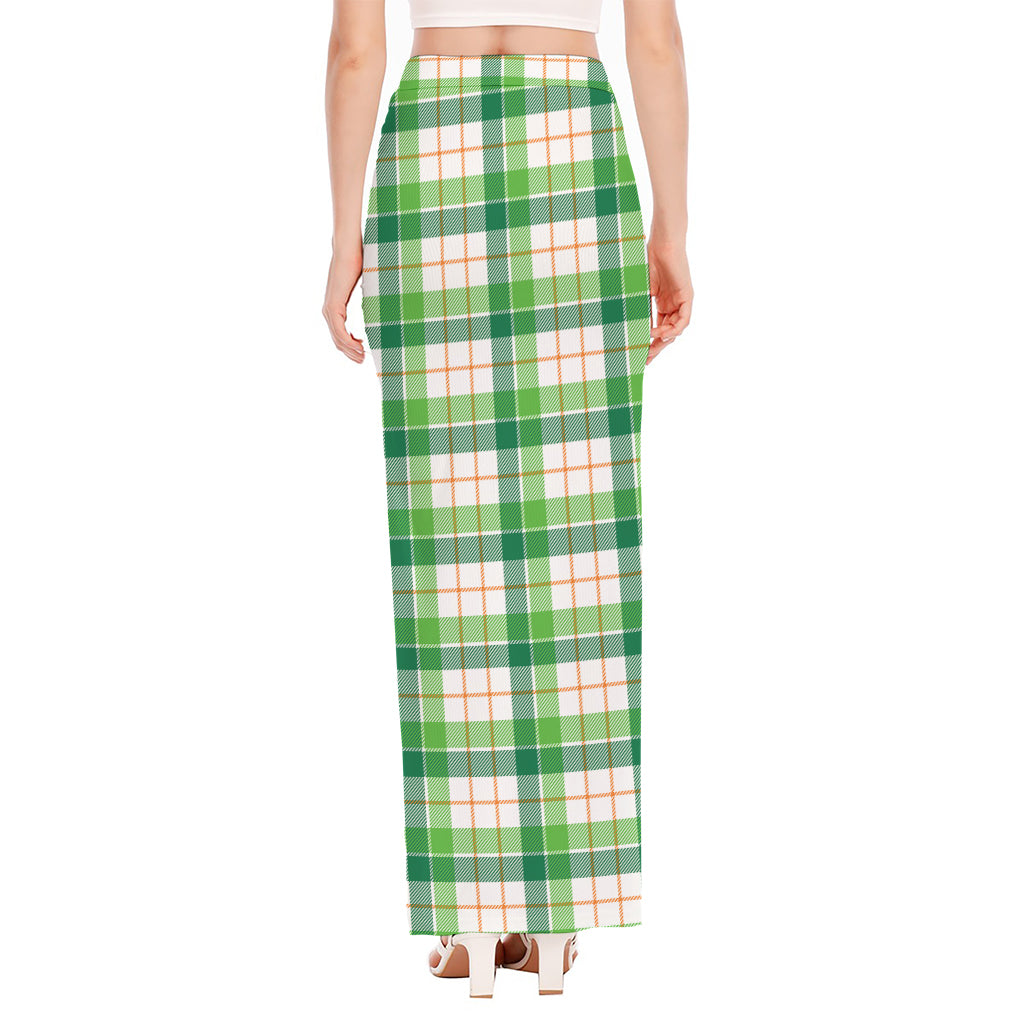 Irish St. Patrick's Day Tartan Print High Slit Maxi Skirt
